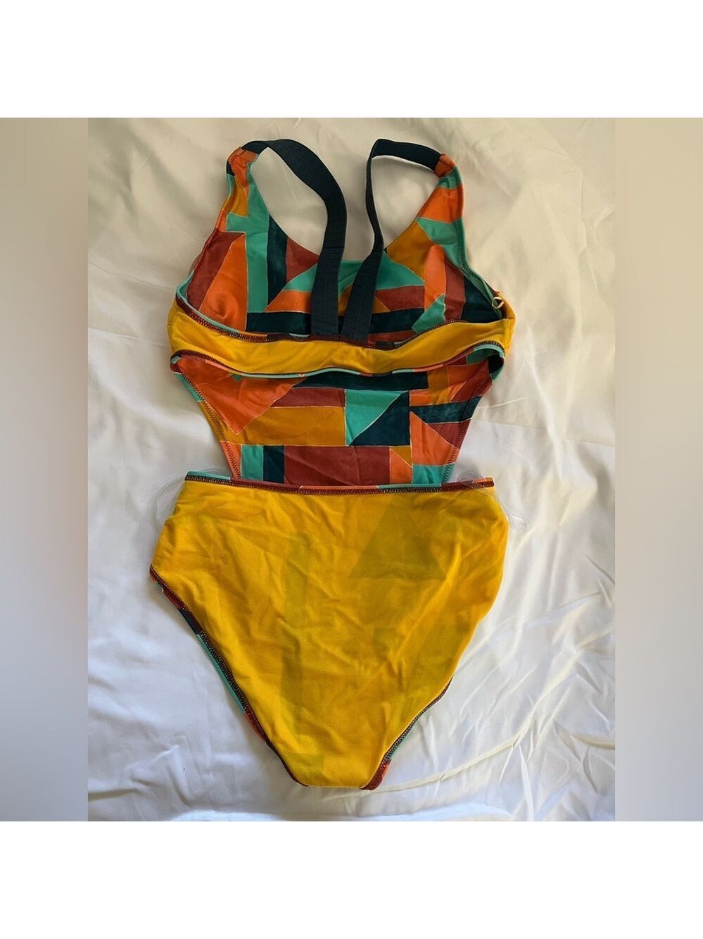 PRANA Neolani One Piece Swimsuit Geometric Pattern Atlantic Seaglass Resortwear - Picture 7 of 16
